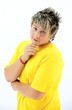 portrait of happy boy on on white background