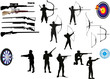 set of men with weapon on white