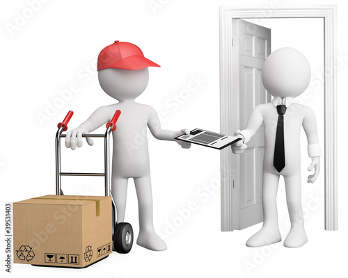 Illustration: 3D worker delivering a package 3D worker delivering a package
