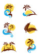 A set of logotypes - palm trees and sea