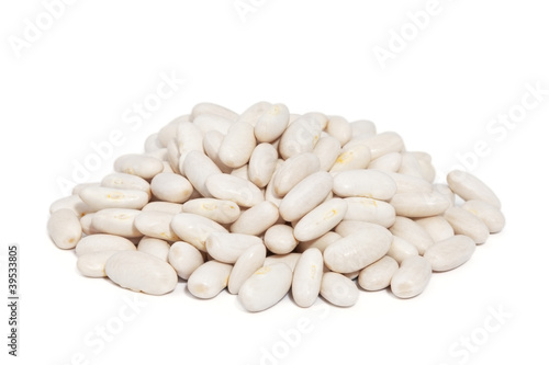 Photo: Pile Great Northern Beans isolated on white background. Pile Great Northern Beans isolated on white background.