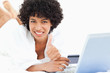 Happy woman approving the shopping online