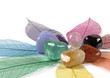 Close up of gemstones on colour leaves