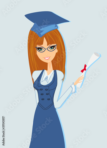 Illustration: Illustration of a girl Holding Her Diploma Illustration of a girl Holding Her Diploma