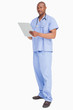 Doctor in scrubs with his clipboard