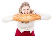Hungry woman with bread