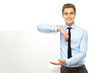 Businessman with blank poster