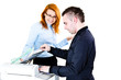 Young bussinessman and businesswoman during copying files
