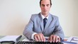 Serious businessman working on documents
