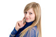 a portrait of a young, blonde woman, looking in front of her