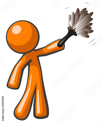 Illustration: Orange Man Holding Feather Duster, Cleaner or Butler Orange Man Holding Feather Duster, Cleaner or Butler