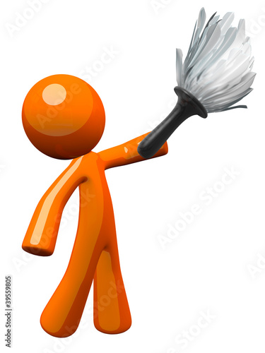 Illustration: Orange Man Holding Feather Duster, Cleaner or Butler Orange Man Holding Feather Duster, Cleaner or Butler