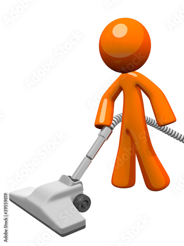 Illustration: Orange Man Vacuuming 3d Render Orange Man Vacuuming 3d Render