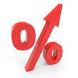 Red percentage symbol with an arrow up.