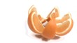 Sliced orange falling in super slow motion
