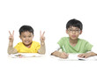 Photo: little kid showing two fingers on each hand little kid showing two fingers on each hand
