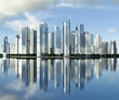 Foto: skyscraper skyline reflected on water skyscraper skyline reflected on water