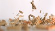 Fusilli falling down in super slow motion