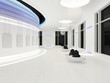 Modern interior space with empty frames on white wall Modern interior space with empty frames on white wall