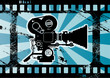 Abstract grunge background with movie camera, vector