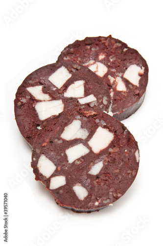 Photo: Black pudding or blood sausage. Black pudding or blood sausage.