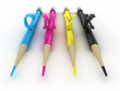 Colorful pencils CMYK isolated on white background. 3D image Colorful pencils CMYK isolated on white background. 3D image