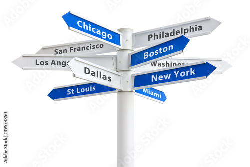 Photo: Major US Cities on a Crossroads Sign Major US Cities on a Crossroads Sign