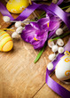Easter background with flowers and Easter eggs Easter background with flowers and Easter eggs