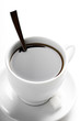 Foto: cup of coffee with teaspoon and sugar slices isolated on white cup of coffee with teaspoon and sugar slices isolated on white