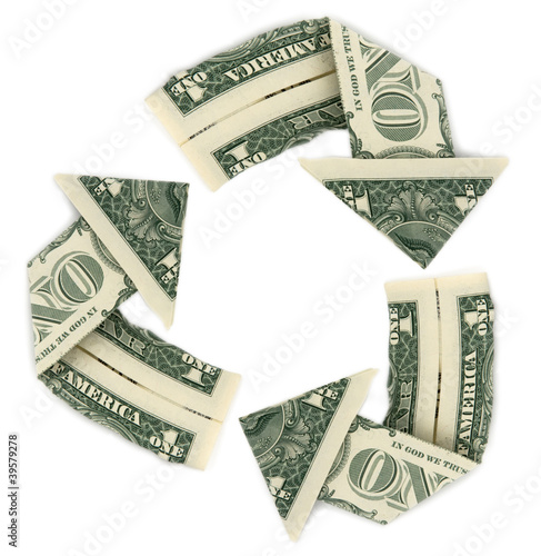 Photo: Recycle Sign made with US Dollars isolated Recycle Sign made with US Dollars isolated