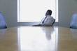 Businessman looking out window