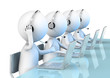 Call Center.  3D little human character X 4 in a Call Center.