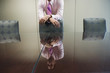 Businessman reflected in conference table