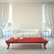 Modern interior with red table