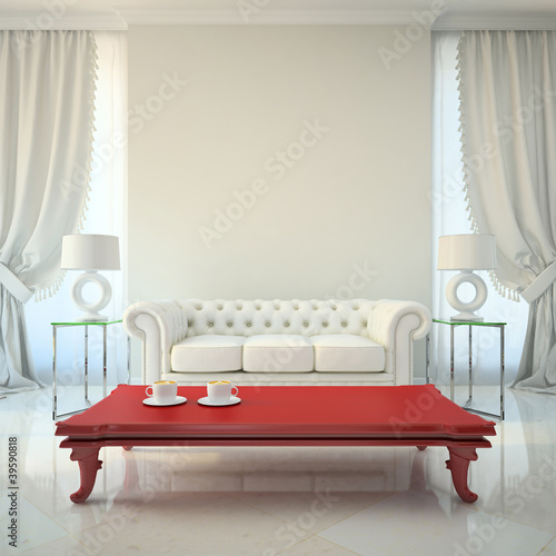 Illustration: Modern interior with red table Modern interior with red table