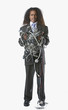 Full view portrait of businessman holding tangled computer cords