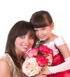Mother with daughter with pink roses