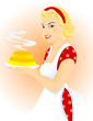 Illustration of beautiful woman posing with cake