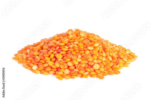 Photo: Pile Red lentils isolated on white background. Pile Red lentils isolated on white background.