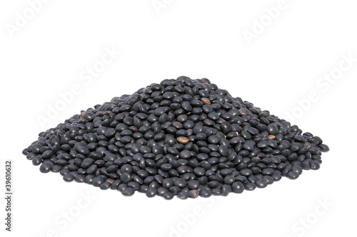 Photo: Pile Black Beluga Lentils isolated on white background. Pile Black Beluga Lentils isolated on white background.