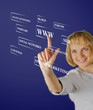 Businesswoman pressing buttons with virtual background