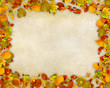 Autumn leaves frame on old paper background