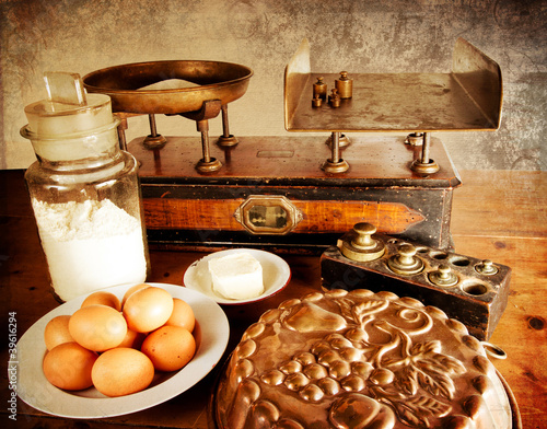 Photo: Vintage scales and ingredients Vintage scales and ingredients