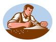 Carpenter Working With Smooth Plane Retro Carpenter Working With Smooth Plane Retro