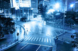 moving car with blur light through city at night