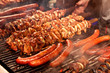 Steak and other meat on barbeque. Background