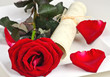 Romantic place setting with red rose and menu-card to label