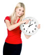 Photo: Junge Frau mit Uhr. Sommerzeit. Winterzeit Junge Frau mit Uhr. Sommerzeit. Winterzeit
