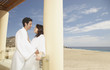Couple hugging outdoors at a beach resort