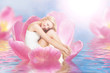 Young woman as Thumbelina on tulip Young woman as Thumbelina on tulip